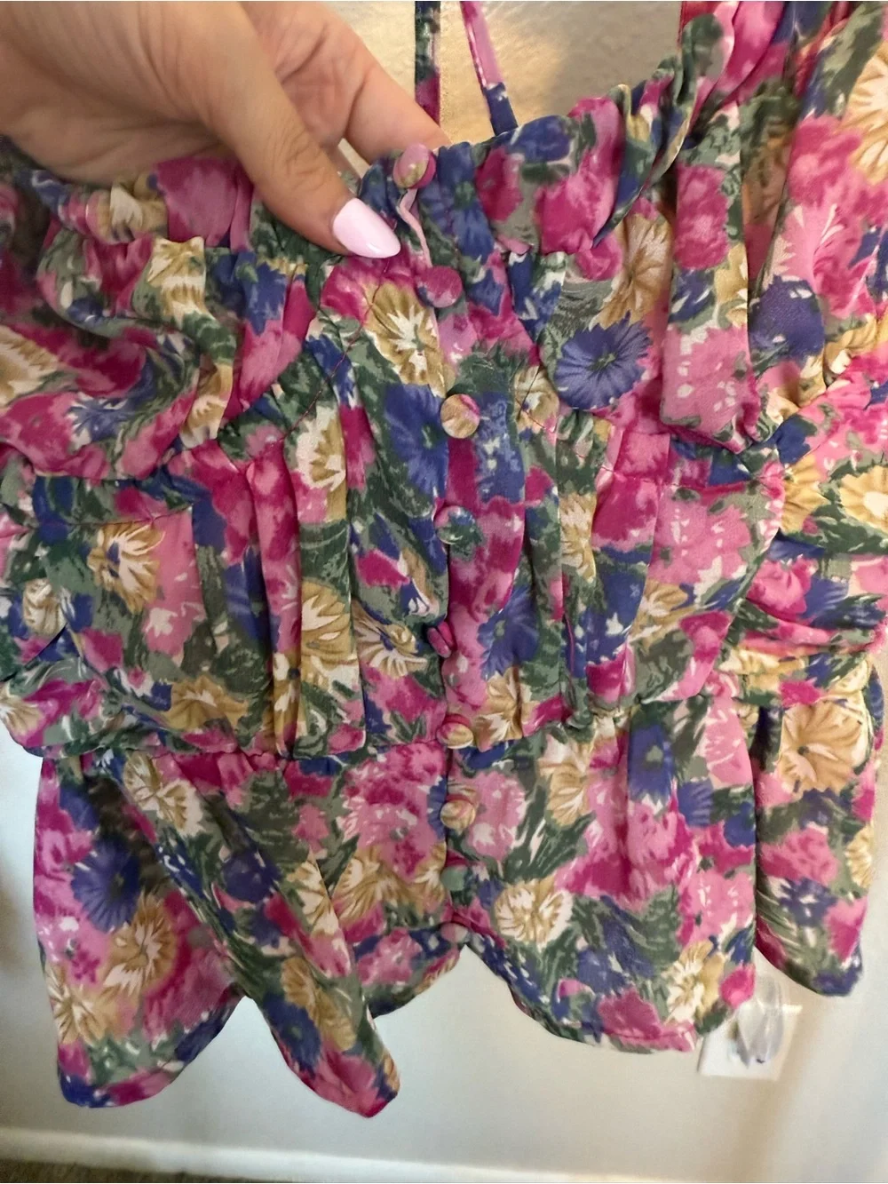 ASTR Floral Puff Sleeve Top in Pink, Green, Blue & Cream